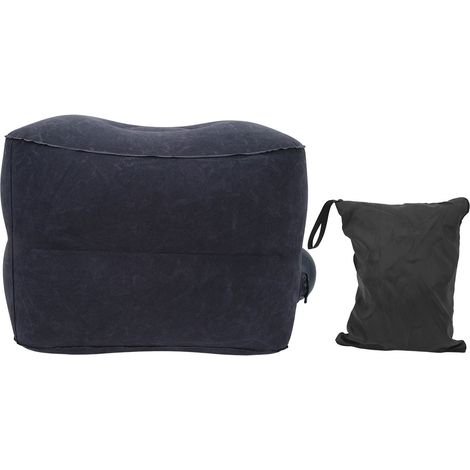 Coussin repose-pieds gonflable double couche, valve unique PVC floqué, portable anti-fatigue avion train bureau maison voyage, bleu foncé. (1/5)