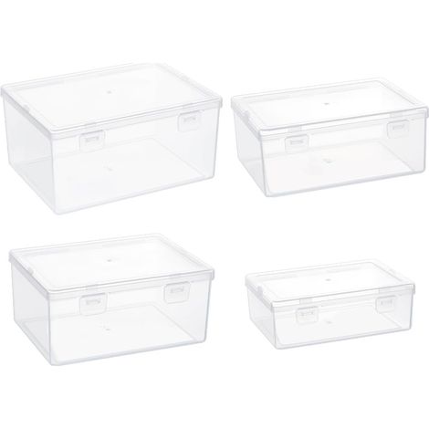 Boîte de Rangement pour Perles 4 Tailles, Conteneurs Rectangulaires en Plastique PP Transparent, Étui Anti-Poussière avec Couvercle à Charnière pour Cartes, Perles et Fournitures D'Artisanat (1/5)