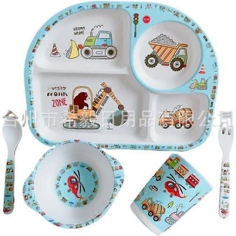 Service de table créatif en fibre de bambou pour enfants, ensemble de cinq pièces pour les enfants d'âge préscolaire, pelle rectangulaire.