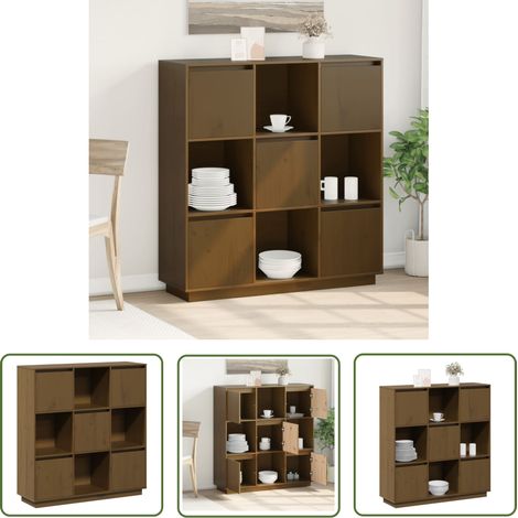 The Living Store Buffet Marron miel 110,5x35x117 cm Bois massif de pin - Buffet - Meuble De Rangement - Armoire - Placard - Bois Massif (1/5)