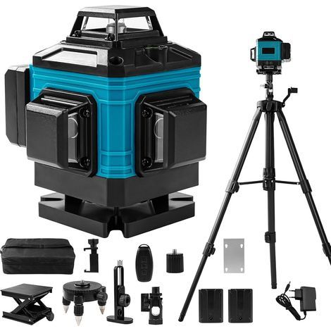 Niveau Laser Chantier Autonivelant 360° x 4, 4D 16 Lignes Niveau Laser, IP54 Waterproof, avec 2x4800 mAh Batteries et Télécommande pour chantiers intérieurs(bleu) (1/5)