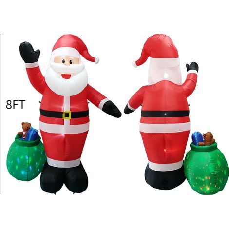 Aufblasbare Weihnachtsdekoration: 2,4 m großer Weihnachtsmann mit Geschenken und LED-Beleuchtung, inklusive Heringen und Befestigungsseilen für Garten, Hof und Gartenpartys. (1/2)