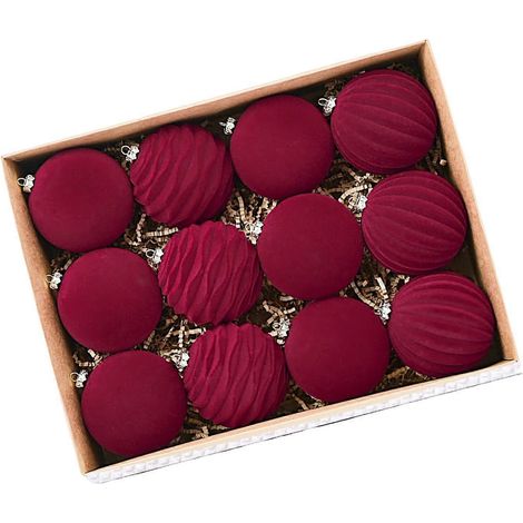 12 Pièces boules de Noël décorations incassable velours boule pendentif effet floqué sapin de Noël suspendu boule décorations pour la maison mariage accessoires (1/5)