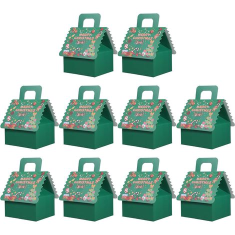 10 Pièces Lot de Boîtes à Bonbons Noël Maison Forme Boîtes Carton Friandises Cadeaux Fête Petites Biscuits Emballage Pâtisseries (1/5)