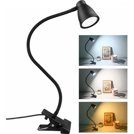 BEBUSINGOTO Schreibtischlampe zum Anklemmen, 3 Farben, 5 einstellbare Helligkeiten, USB-Nachttischlampe, Augenschutz, 360° flexibles Leselicht für Studium und Arbeit (1/5)