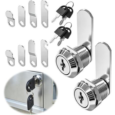 2 Sets Serrure Boite Aux Lettres 16mm, Serrure à Came pour Tiroir et Armoire, avec 4 Clés et 4 Plaques de Serrure, Verrou de Meuble pour Casier, Classeur, Boîte aux Lettres (1/5)