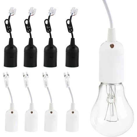 Douilles de Lampe E27, 8 Pcs Support Lampe Douille, Base DAmpoule en Plastique avec Câble, pour Les Cuisines de Bureaux, lÉclairage de Croissance Des Plantes et La Lumière DAquarium (1/5)