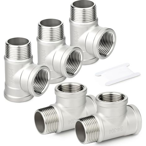 Stück 5-Wege-Rohrverschraubungen aus Edelstahl, 1" BSP Innengewinde, T-Stück mit Außengewinde 3/4" BSP (5 Stück) (1/5)