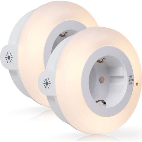 Veilleuse à prise - Lot de 2 - Dimmable - Capteur jour/nuit - Lumière blanche chaude - Économe en énergie - Pour adultes, enfants et bébés (1/5)