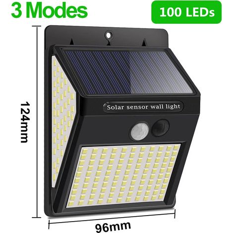 (1 lampe solaire LED de 100 LED) Applique murale solaire extérieure avec capteur, étanche, compatible avec la lumière du soleil, décoration de jardin (1/5)