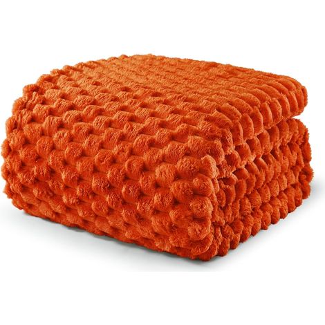 Plaid orange brûlé 230×270 cm – polaire moelleuse/douillette, couvre-lit léger toute saison (1/5)