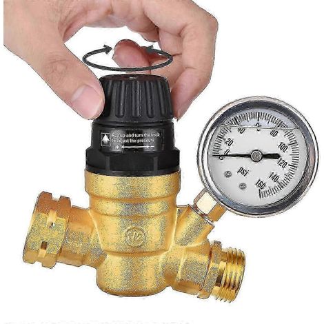 Bleifreier Wasserdruckregler aus Messing für Wohnmobile, mit einstellbarem Manometer, ideal für Wohnwagen und Campingbusse (1/4)