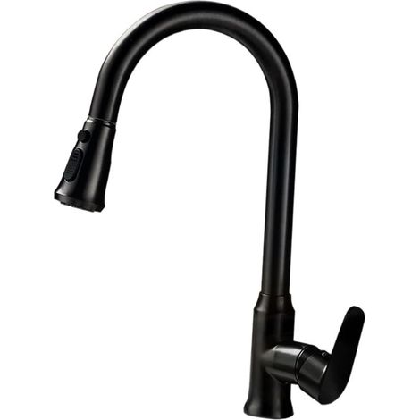Robinet de cuisine Robinets d'évier rotatifs à 360 °, anti-éclaboussures, poignée à 2 modes, robinets de cuisine froids en acier inoxydable et mélangeur chaud, stockage d'eau en un(Black Faucet 2 Hose (1/5)