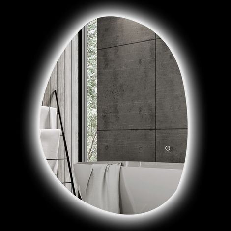 Miroir, argenté, LED 80 x 60 cm., salle de bain, avec éclairage, miroir, lumineux, mural, avec antibuée. mémoire. IP44. (1/5)