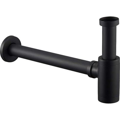 Self-closing trap for space-saving sink, matte black (1/5)