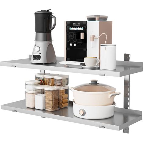 Étagère Murale INOX Cuisine Tablette Flottante Pose Murale Catering 2 Couches (100 30cm) Étagère de cuisine en acier inoxydable pour cuisine, restaurant, garage, nettoyage facile (1/5)