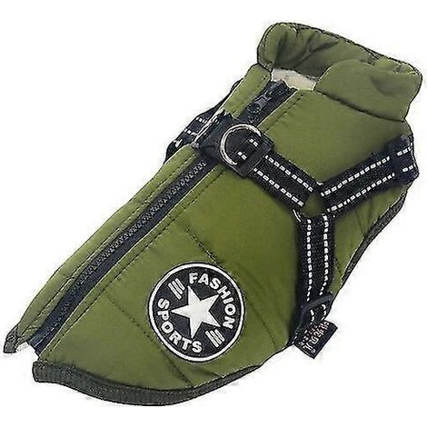 Chaqueta de invierno cálida para perros grandes, tallas S-4XL, con arnés, ropa para perros Labrador, impermeable, abrigo para perros grandes, conjuntos para Bulldog Francés, color verde militar. (1/5)