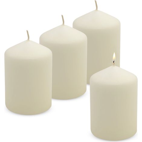 Echtwachs Stumpenkerze 4er Set 10 x 7 cm - creme weiß - Blockkerze für Adventskranz und Laternen