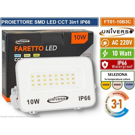 UNIVERSO FT01-10B3C FARO PROIETTORE SMD LED ULTRA SLIM 10W CCT SWITCH TEMPERATURA COLORE SELEZIONABILE IP66 (1/3)