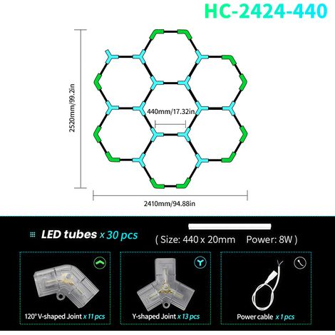 Modulares LED Hexagon-Garagenlicht 240 x 252 cm, Helle Werkstattbeleuchtung für Autoaufbereitung und Waschhalle
