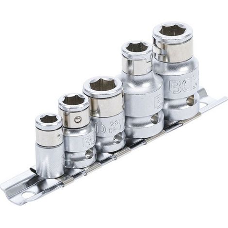 Jeu de 5 adaptateurs carre cliquet 1/4 - 3/8 - 1/2 vers 6 pans de 6 - 8 - 10 mm (1/3)