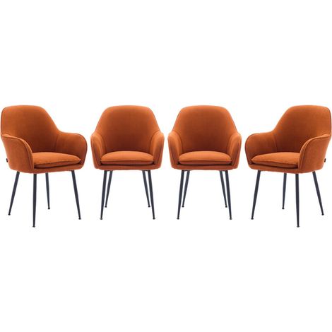 Lot de 4 fauteuils en velours côtelé camel et pieds en métal noir mat. L 57 x P 59 x H 84.5cm