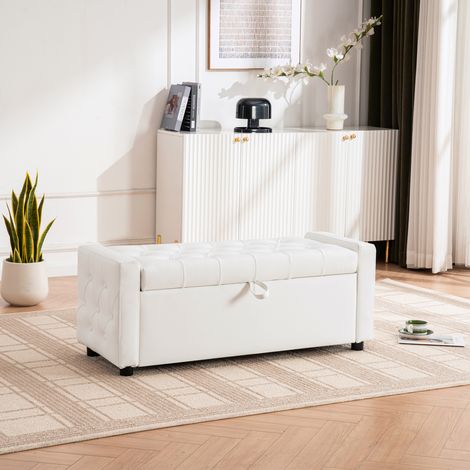 Mueble de almacenaje otomano rectangular con arcón, en PU, blanco, 122 x 45 x 47 cm OKMYHOME (1/5)