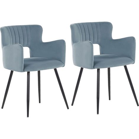Set of 2 Dining Chairs SANILAC Velvet Light Blue (1/5)