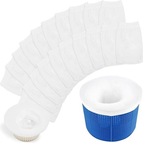 Enowelir Chaussette Skimmer Piscine, 20Pcs Pool Skimmer Socks Filtre Skimmer Piscine, Prefiltre Skimmer Nylon Élastique, Réutilisable Chaussette Filtre Piscine Protégez La Piscine Propre,Feuilles,Écum (1/4)