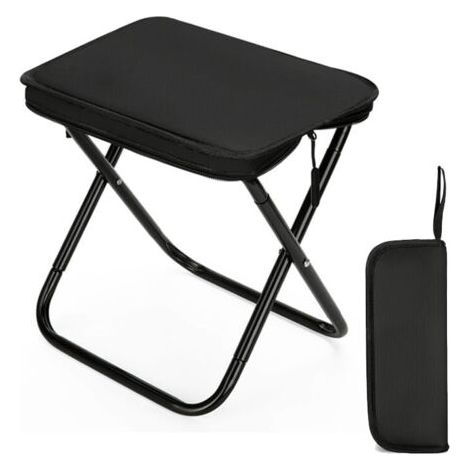 Small, foldable camping chair with zippered carrying bag, ideal for fishing, camping, traveling, hiking, the beach and barbecues.