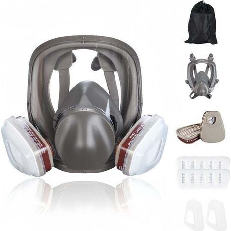 Masque à gaz antibuée 16 en 1 – Respirateur facial intégral pour peinture – Protection contre formaldéhyde – Kit avec filtres et sac de rangement