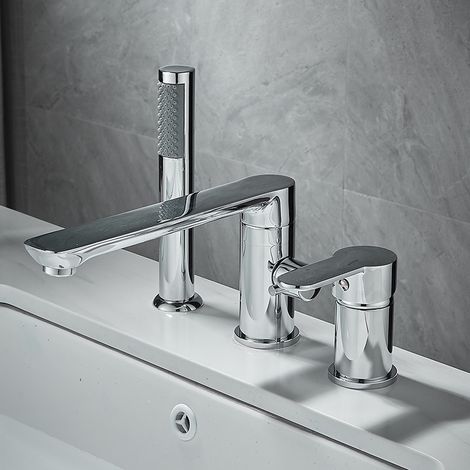Ensemble de douche pour baignoire à 3 trous, séparé - Corps en laiton - Installation murale, Argent (1/2)