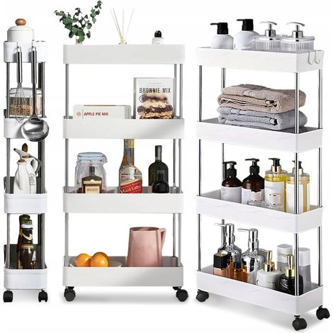 Badezimmerregal Küchenschrank mobiles Regal auf Rollen 4 Ebenen