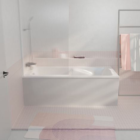 pack baignoire 170x75cm avec zone douche et tabliers recoupables de 180 et 80cm blanc brillant - mae (1/5)