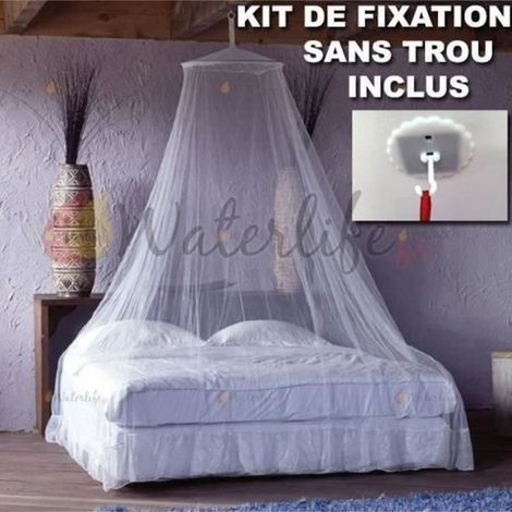 Moustiquaire - - Ciel de lit - Fixation sans trou - Blanc - 2,60 m de longueur (1/3)