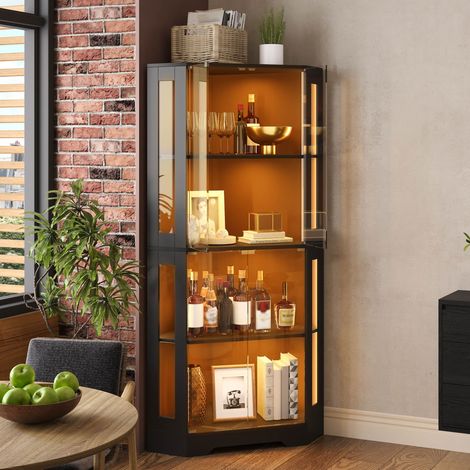 Buffet de cuisine haut led 40x40x165cm buffet vitrine prise électrique casier à bouteilles - mdf - noir (1/5)