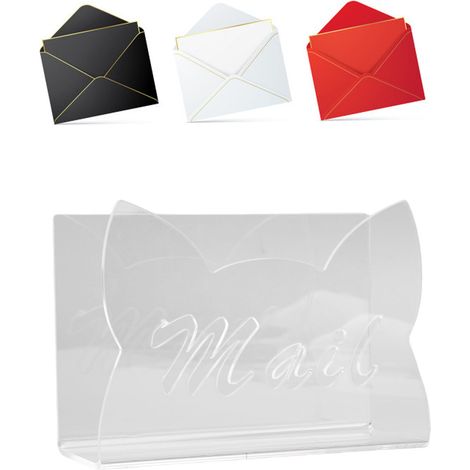 Transparenter Brief- und Umschlagorganizer aus Acryl mit rutschfester Unterseite für Zuhause, Büro und Schule – Katzenohren-Design – 190 g – Maße: 15 x 5,5 x 10 cm (1/5)