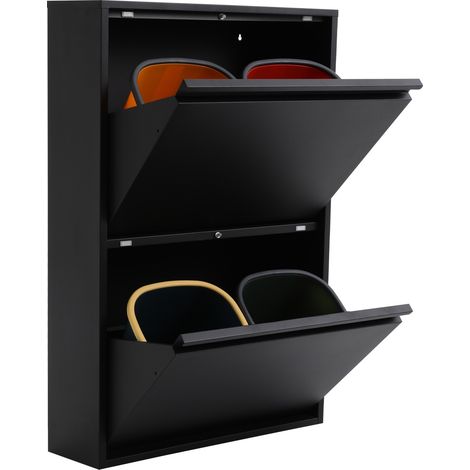 Armoire poubelle tri sélectif 4 bacs - Noir - 56x24,5x91 cm - 15L/bac - Tiroir coulissant - Porte rabattable étanche aux odeurs - Pour cuisine