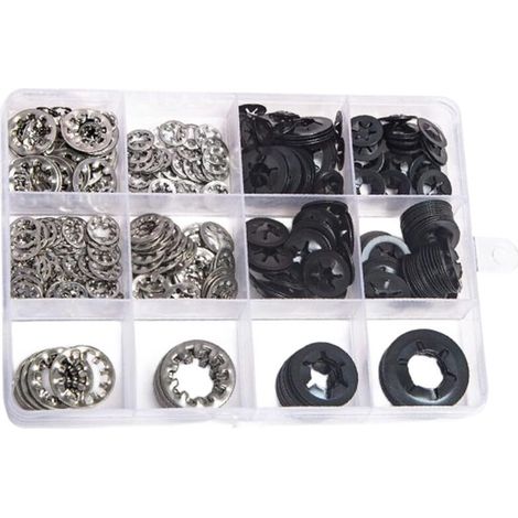Kit de 404 rondelles de verrouillage interne M3-M12, acier au manganèse et acier inoxydable 304, assortiment standard GB861.1 pour une fixation sécurisée (1/5)
