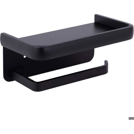 Porte Papier Toilette Mural - - Aluminium Noir - Étagère de Rangement - Antirouille - Design Moderne (1/4)