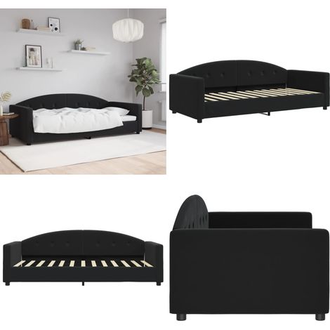 Lit de repos sans matelas noir 90x200 cm velours - Canapé Convertible - Lit Invité - Meuble Salon - Lit Compact - Literie - Home & Living (1/5)