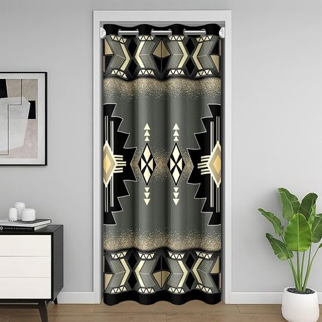 Rideau de Porte Aztec Boho Rideau Occultant 200x200 Tribal Ethnique Rideaux Porte Enfants Adolescents Adultes Géométrie Décor Occidental Exotique Jaune Bleu Rideaux de Placard - 106L X 203H cm (1 Pann (1/5)