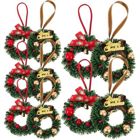 10pièces Mini Couronnes de Noël Décoratives Lot de Guirlandes Crochets pour Cheminées et Bougeoirs Petites Couronnes Artificielles (1/5)