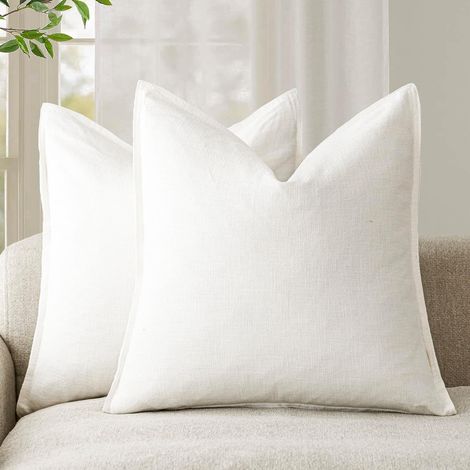 BEBUSINGOTO Lot de 2 housses de coussin décoratives douces style bohème, style ferme, neutre, pour chaise, canapé, chambre à coucher, salon, décoration d'intérieur, 45,7 x 45,7 cm, blanc crème (1/5)