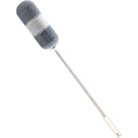 Plumeau télescopique rétractable en microfibre, tête flexible amovible, manche télescopique en acier inoxydable, brosse à épousseter gris et blanc (1/5)