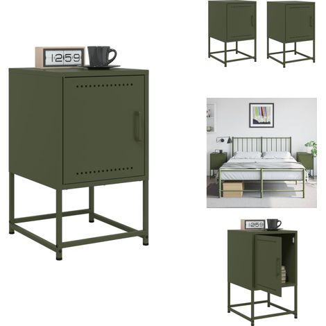 Nachttische 2 Stk. Olivgrün 36x39x60,5 cm Stahl - Industrieller Nachttisch - Schreibtischlampe - Nachttisch Grün - Metall Nachttisch - Sideboard (1/5)