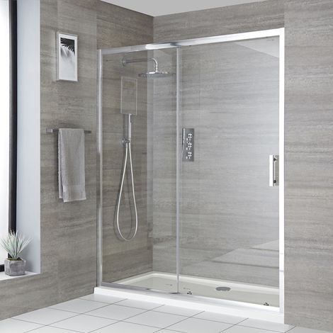 Milano Portland 1400mm Chrome Reversible Wet Room Shower Enclosure Sliding Door - Door Only (1/4)