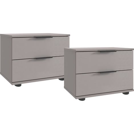 Lot de 2 tables de chevets, table de nuits avec 2 tiroirs coloris Gris, rechampis graphite - Longueur 104 x Hauteur 40 x Profondeur 38 cm (1/2)