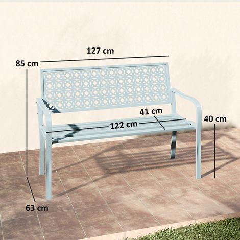 Banc de jardin 2 places bleu 127×63×85cm imperméable avec dossier et accoudoirs,charge 240kg,adapté parc,terrasse et balcon.