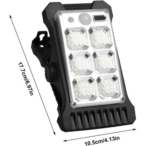 Luz solar con clip, resistente al agua con detector de movimiento para seguridad exterior, luces solares recargables por USB para entrada de vehículos, patio y jardín con brillo ajustable. (1/3)